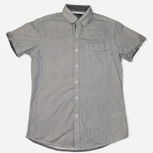 Broken Threads Men Small Cotton Button-Up Shirt White Gray Geometric Pattern